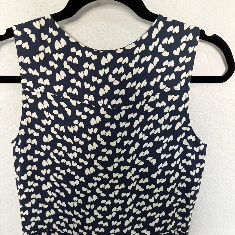 J. Crew Half-Placket Sheath Dress in Navy Blue and White Tossed Hearts Size 0 - Picture 11 of 13